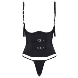 Corset taille noir Cottelli PARTY – Corset à armatures avec sangles décoratives et mini string