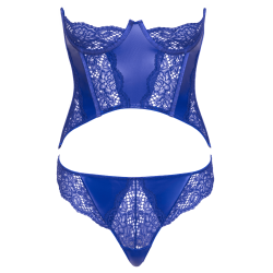 Ensemble corset bustier bleu royal avec string - Cottelli