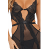 Guêpière ajourée noire avec string assorti – René Rofé
