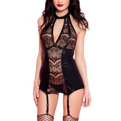 Guêpière sexy noire wetlook dentelle 