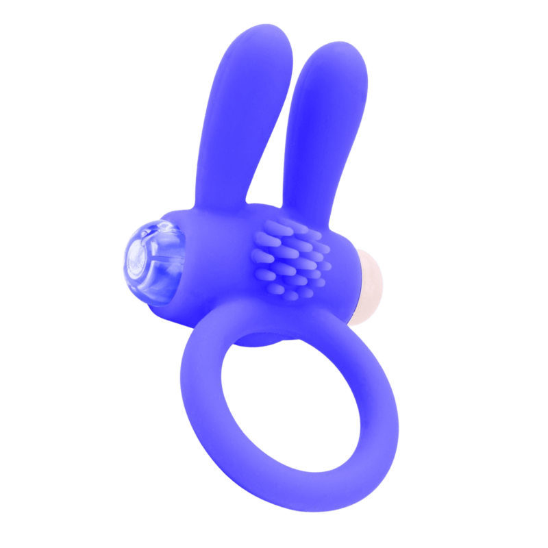 Anneau vibrant silicone bleu avec oreilles de lapin 