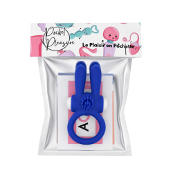 Anneau vibrant silicone bleu avec oreilles de lapin 