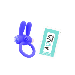 Anneau vibrant silicone bleu avec oreilles de lapin 