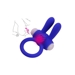 Anneau vibrant silicone bleu avec oreilles de lapin 
