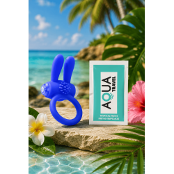 Anneau vibrant silicone bleu avec oreilles de lapin 