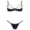 Soutien-gorge sexy demi-seins en satin avec chainette et string 