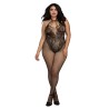 Bodystocking Grande taille résille dans un style Body avec magnifique décolleté à lanières 
