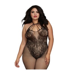 Bodystocking Grande taille résille dans un style Body avec magnifique décolleté à lanières 