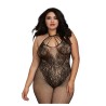 Bodystocking Grande taille résille dans un style Body avec magnifique décolleté à lanières 