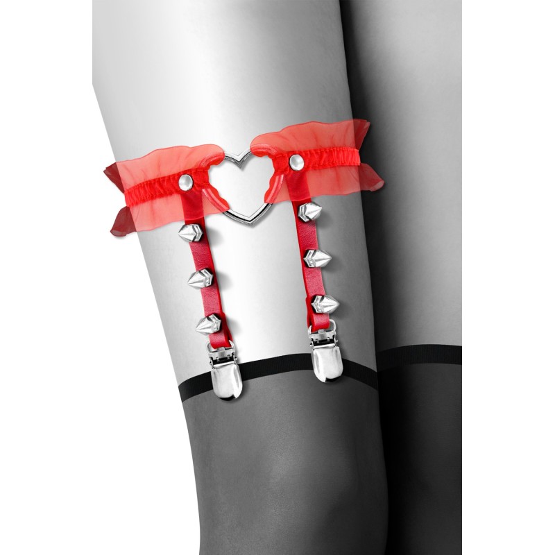 Jarretière rouge avec coeur pointes et tulle 