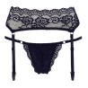 Porte-jarretelles en dentelle noire et string assorti 