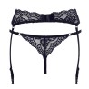 Porte-jarretelles en dentelle noire et string assorti 