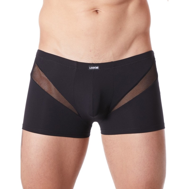 Boxer noir sexy avec fine résille en V