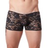 Boxer noir en fine dentelle avec légère transparence