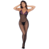 Combinaison en résille et dentelle noire et violette 