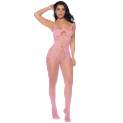 Combinaison en résille rose ajourée 