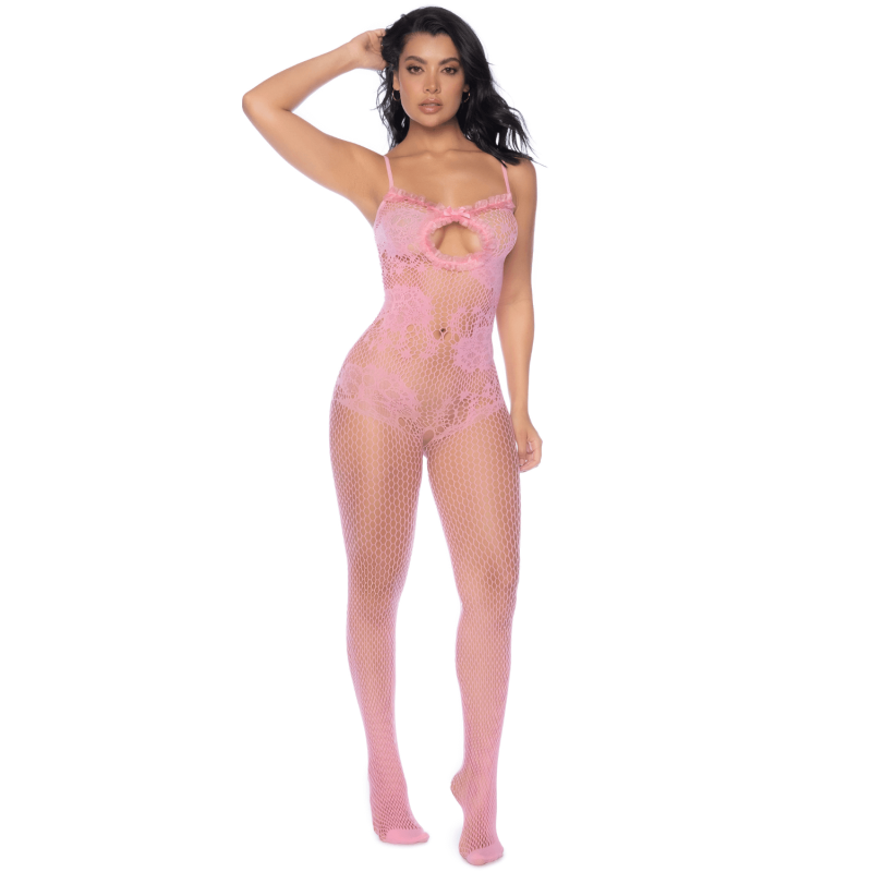 Combinaison en résille rose ajourée 