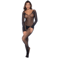 Combinaison noire en résille ornée de strass 