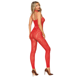 Bodystocking sans couture, fantaisie rouge avec chainettes amovibles 