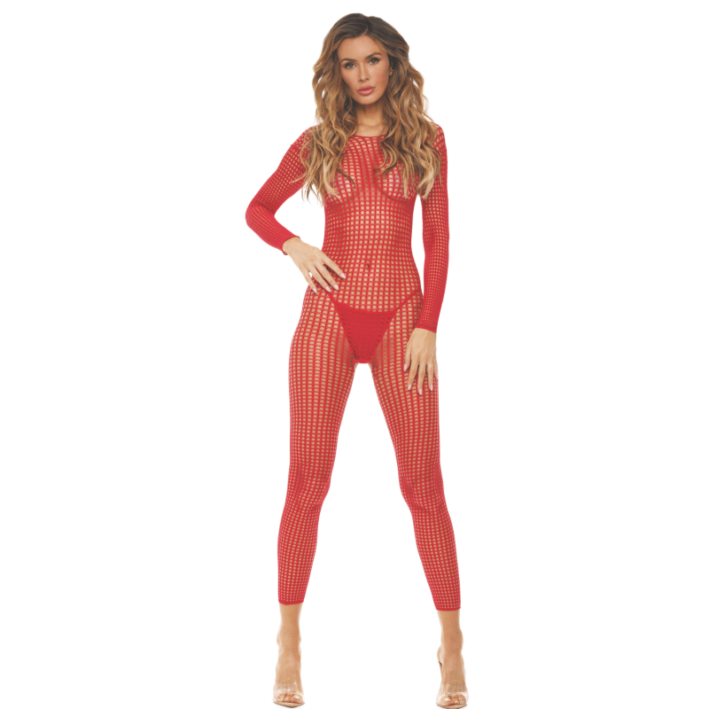 Bodystocking rouge ouvert à l'entrejambe 