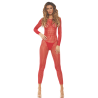 Bodystocking rouge ouvert à l'entrejambe 
