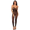 Bodystocking en résille noire, sans couture, avec large décolleté à armature  