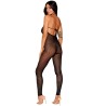 Bodystocking en résille noire, sans couture, avec large décolleté à armature  