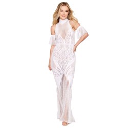 Robe bodystocking en résille et dentelle blanche 
