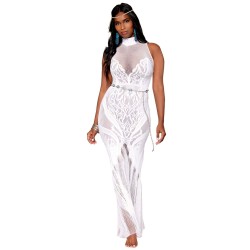 Robe bodystocking en résille et dentelle blanche 