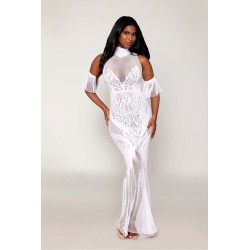 Robe bodystocking en résille et dentelle blanche 