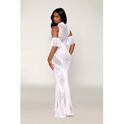 Robe bodystocking en résille et dentelle blanche 