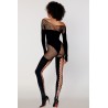 Bodystocking manches longues effet body et bas noir 