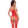 Bodystocking fantaisie rouge ouvert à l'entrejambe 