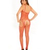 Bodystocking rouge filet ouvert devant et derrière 