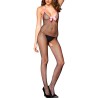 Bodystocking noir résille avec noeud satin rose et ouvert à l'entre-jambes 