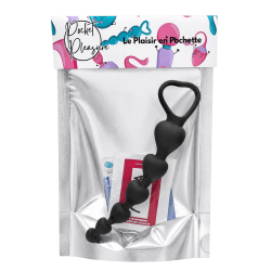 Chapelet Anal Cœur Silicone Noir  1 dosette de lubrifiant — Pocket Pleasure