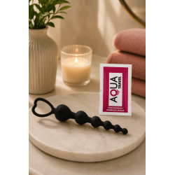 Chapelet Anal Cœur Silicone Noir  1 dosette de lubrifiant — Pocket Pleasure