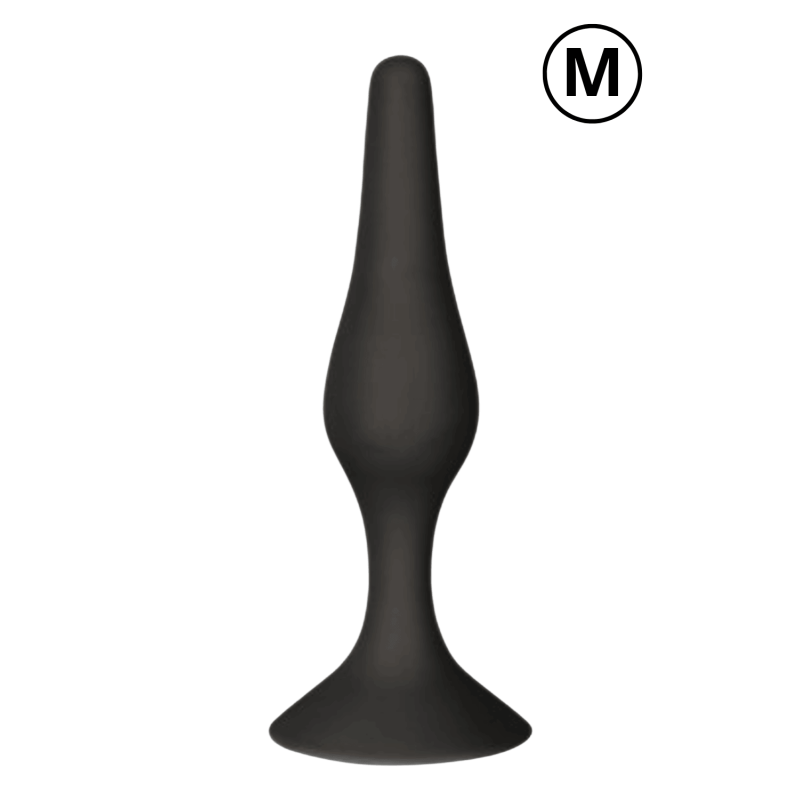 Plug Anal Noir en Silicone M avec Ventouse Taille M 11,3 cm Pocket Pleasure  1 dosette de lubrifiant