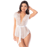Combishort blanc en dentelle transparente avec ceinture – Mapalé