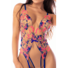 Body teddy bleu et rose brodé avec porte-jarretelles – Mapalé