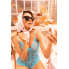 Combishort en dentelle transparente turquoise