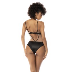 Body Flora noir et chair, avec une fine résille transparente, bretelles ajustables 