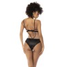 Body Flora noir et chair, avec une fine résille transparente, bretelles ajustables 