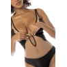 Body Flora noir et chair, avec une fine résille transparente, bretelles ajustables 