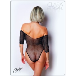 Body noir avec manches 3/4 - Le Numéro 2 - Collection Strass 
