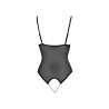 Body string en dentelle et résille noire avec perles à l'entrejambe 