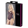 Body string en dentelle et résille noire avec perles à l'entrejambe 