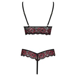 Body string en dentelle florale bicolore et résille 