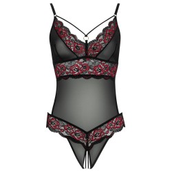 Body string en dentelle florale bicolore et résille 