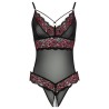 Body string en dentelle florale bicolore et résille 